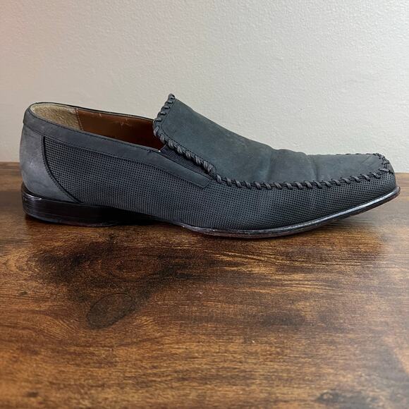 MEZLAN Armstrong Dress Shoes 13 Mens Square Toe Whipstitch Gray Loafers Designer - Picture 3 of 12